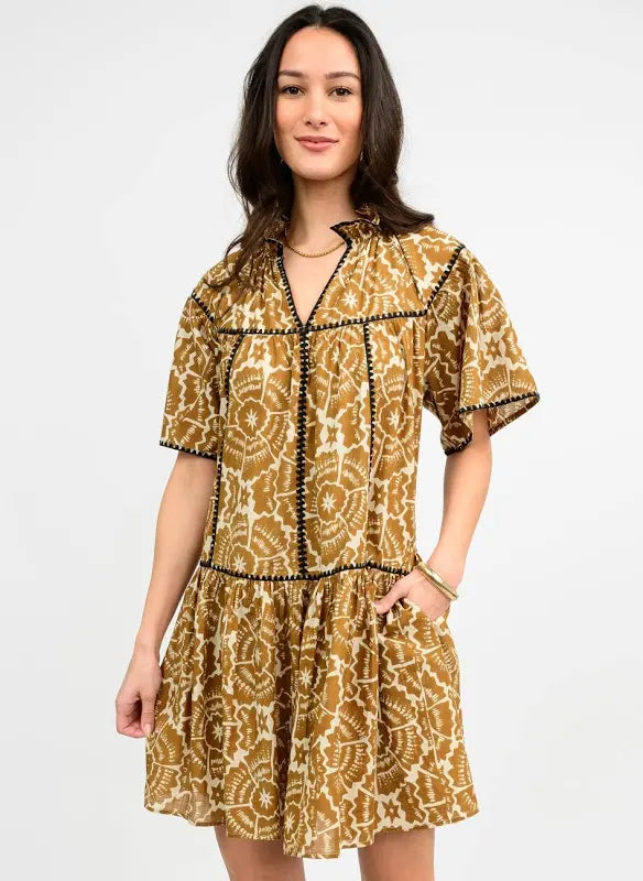 uncle frank brown stitched trim dress