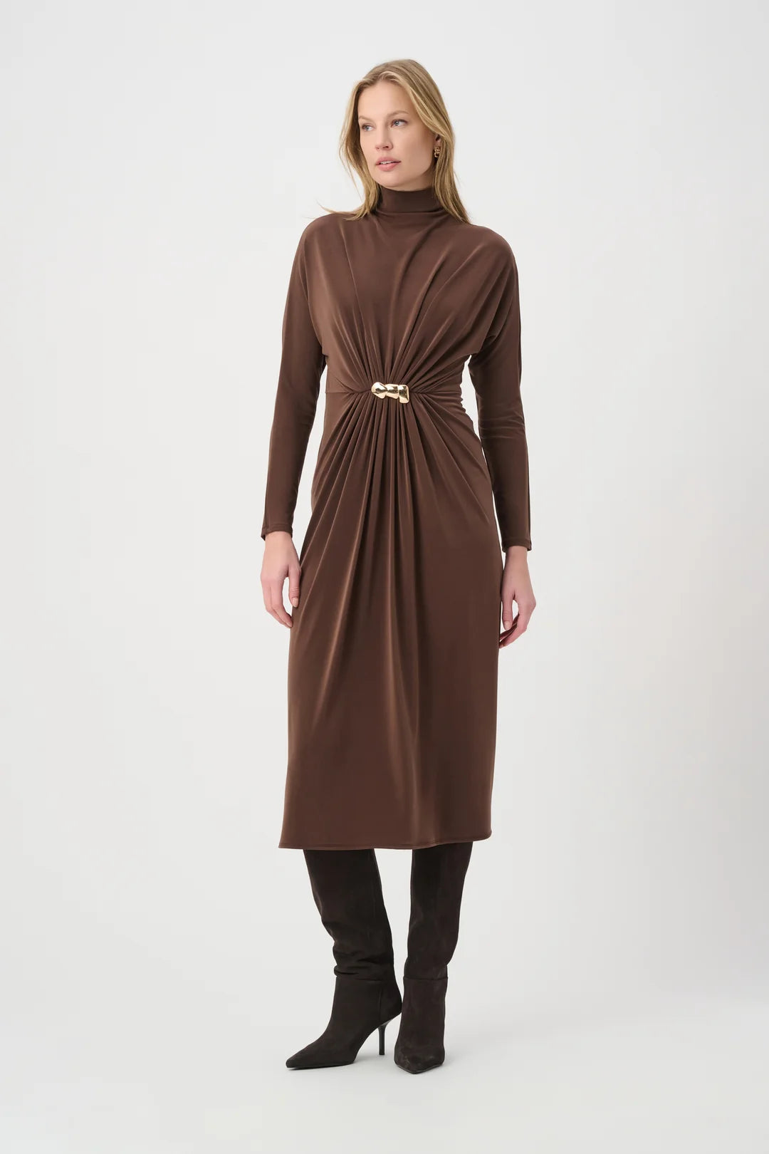 Joseph Ribkoff Draped Waist Turtleneck Dress