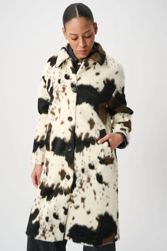 Joseph Ribkoff Faux Fur Cow Print Coat