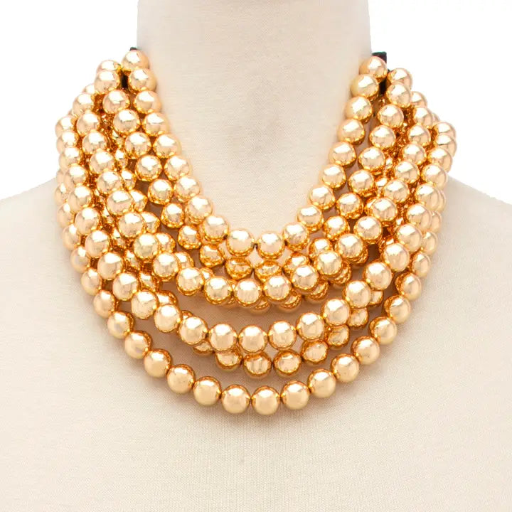 Chunky Beaded Layered Necklace Gold
