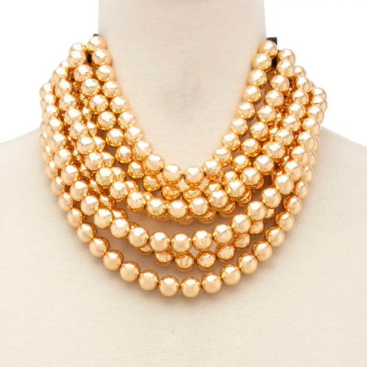 Chunky Beaded Layered Necklace Gold