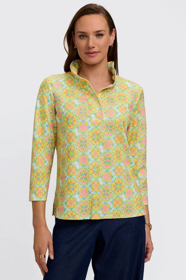 205493 Tammy Sicilian Tile 3/4 Sleeve Popover Shirt