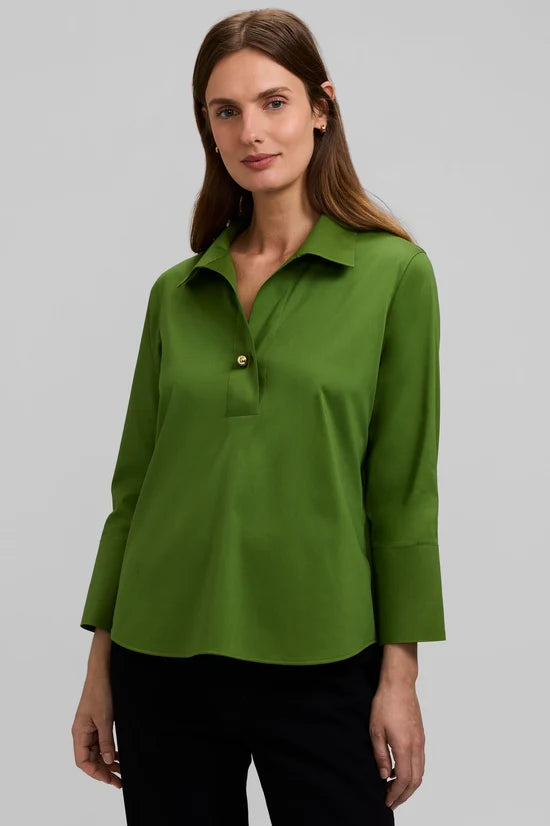 Fox Croft Catalina Stretch Matte Sateen 3/4 Sleeve Popover Shirt