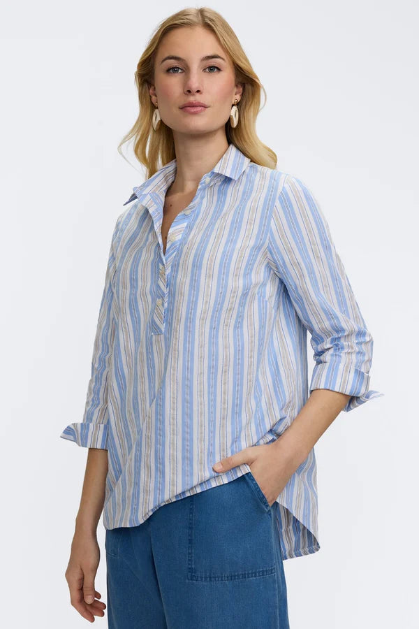 205523 Therese Multi Seersucker 3/4 Sleeve Popover Shirt