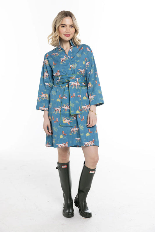 holly shae arden dress dogs on the hunt -blue