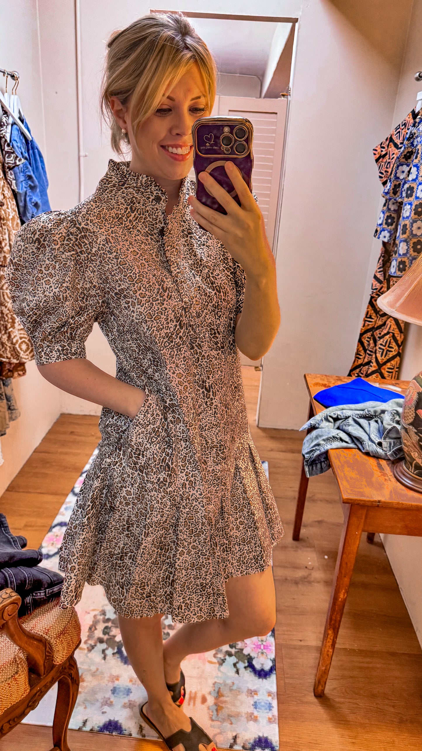 uncle frank leopard pleated dress
