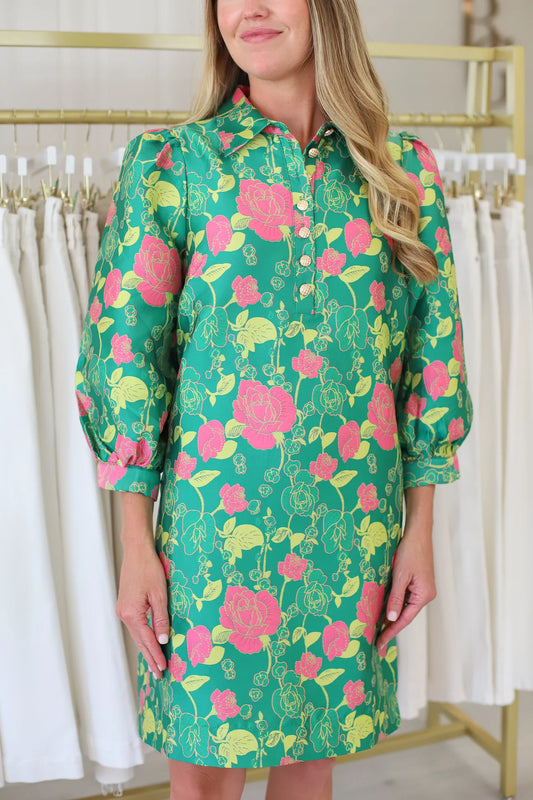 jade floral mini dress  eloise rose buttons chemise
