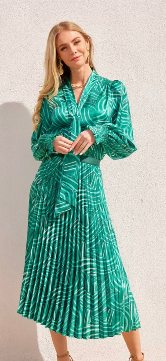 jade green pathways pleated skirt