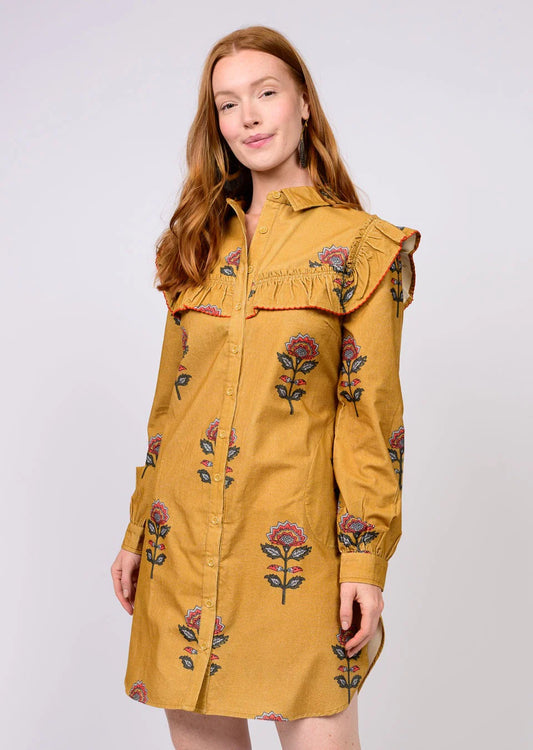 uncle frank ruffled yoke dress gold