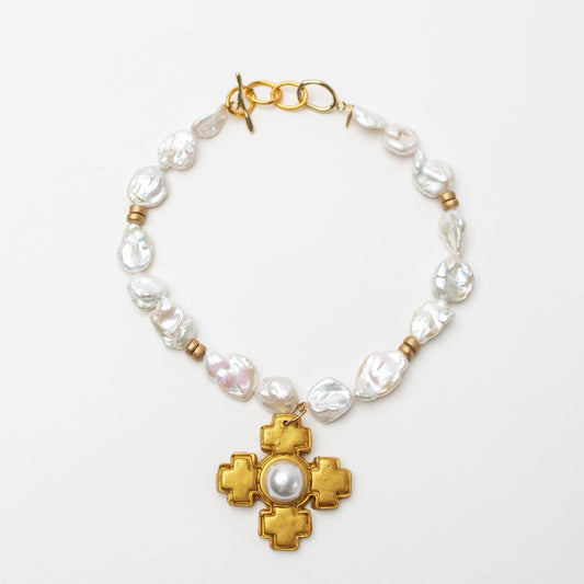 hidden truth 16-18" Baroque Pearls with Becky Pearl Cross necklace