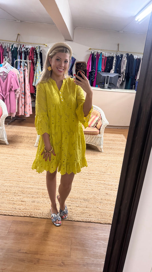citron eyelet tiered dress