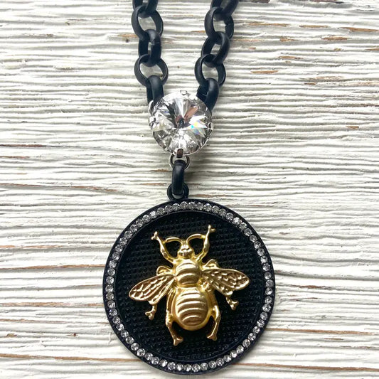 French Bee Statement Coin Necklace Boutique Jewelry