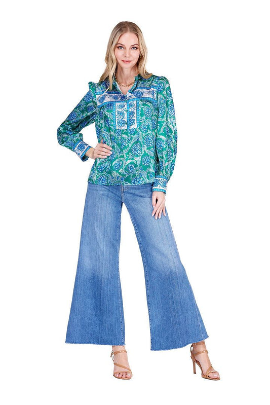 Joy Joy 74H4932 Half Placket Top-Bluebell Bloom