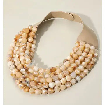 Chunky Beaded Layered Necklace beige
