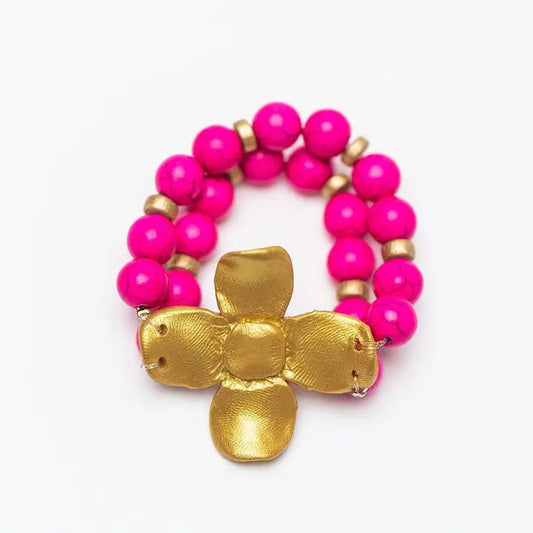 Hidden Truth Hot Pink Jade Double Strand with Dogwood Blossom bracelet