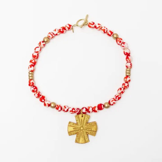 hidden truth Red and White African Glass with Rachel Cross necklace