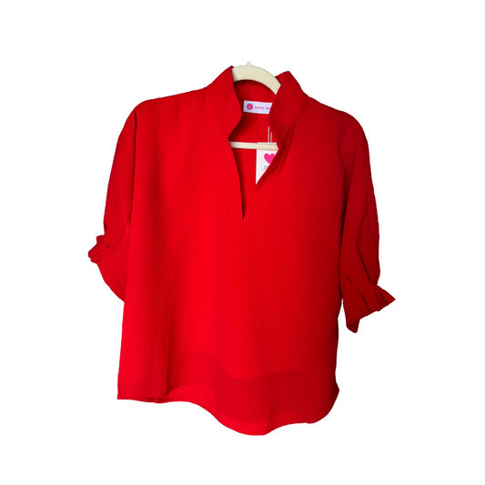 caryn lawn red waffle top O/S