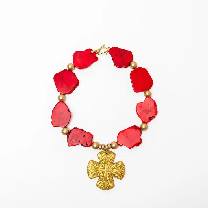 Hidden Truth Red Nuggets with Martha Cross necklace
