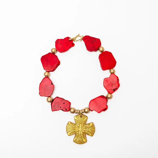 Hidden Truth Red Nuggets with Martha Cross necklace