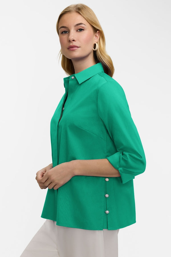 205438 Beatrice Pearl Stretch Matte Sateen 3/4 Sleeve Shirt