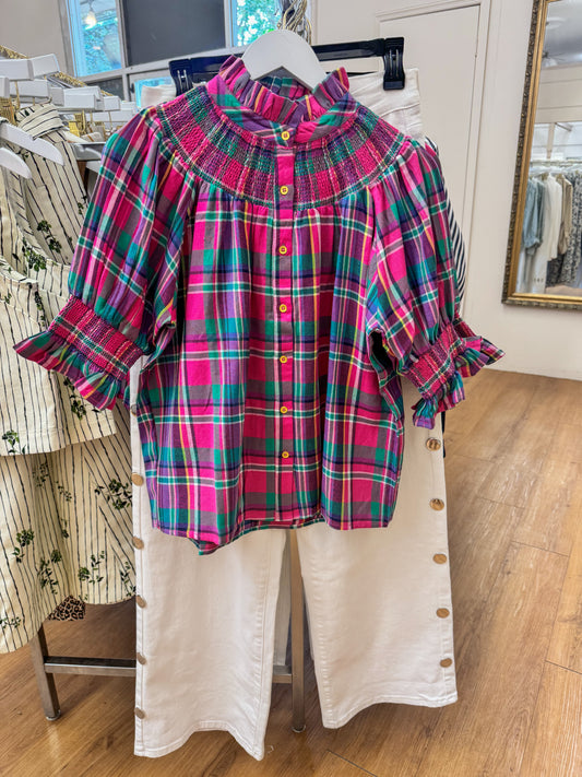 Ivy Jane Plaid Smocked Yoke Blouse