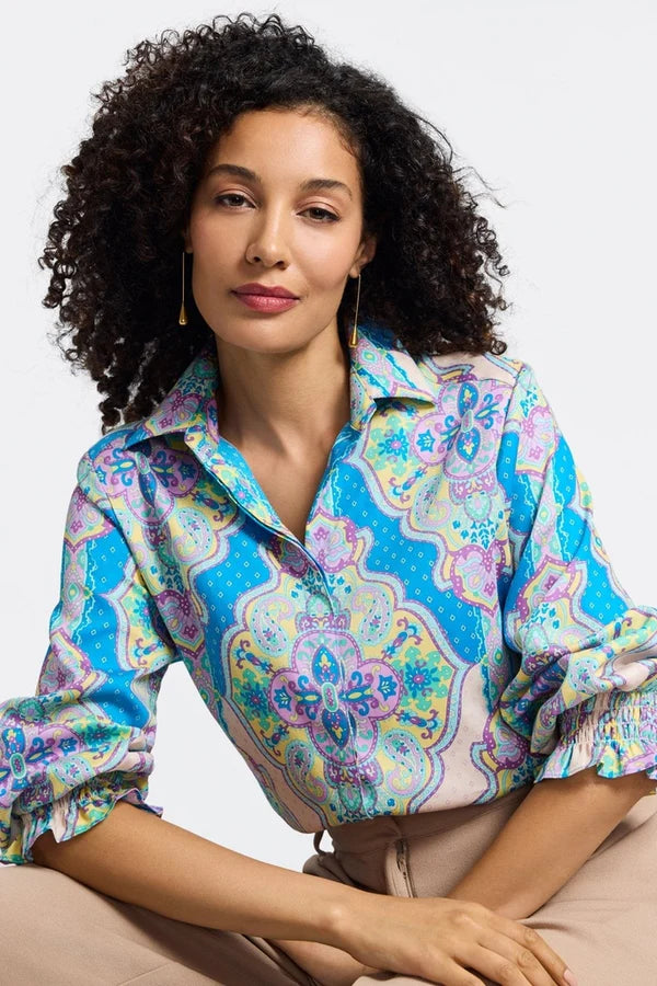 205472 Olivia Paisley Medallion 3/4 Sleeve Shirt