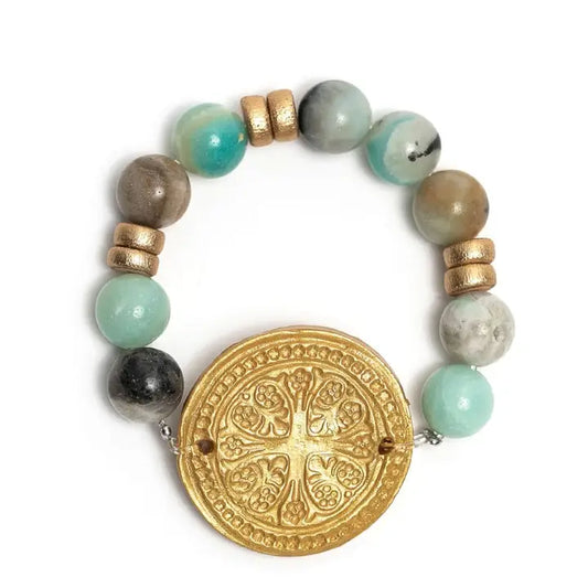 hidden truth Stretch Matte Amazonite with Truth Cross Bracelet