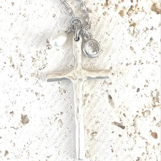 Cross Necklace Religious Jewelry Rustic Pearl Non Tarnishing