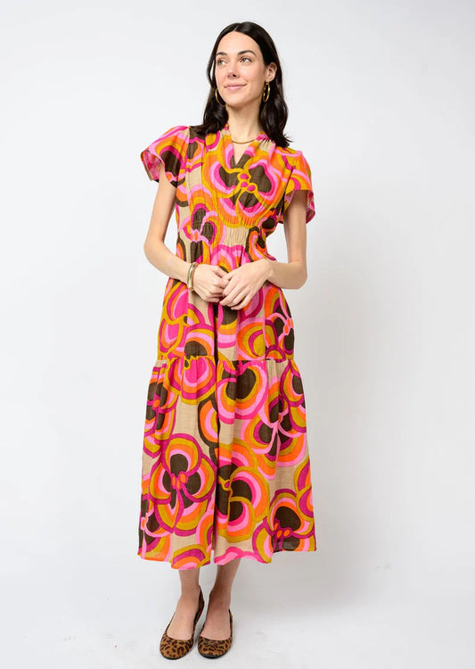 Uncle Frank Bold Floral Midi Khaki Dress