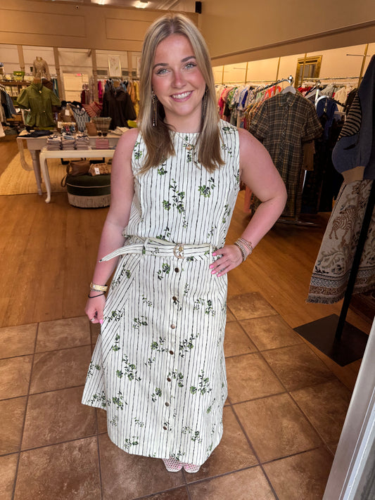 Laroque Pinstripe Floral Skirt