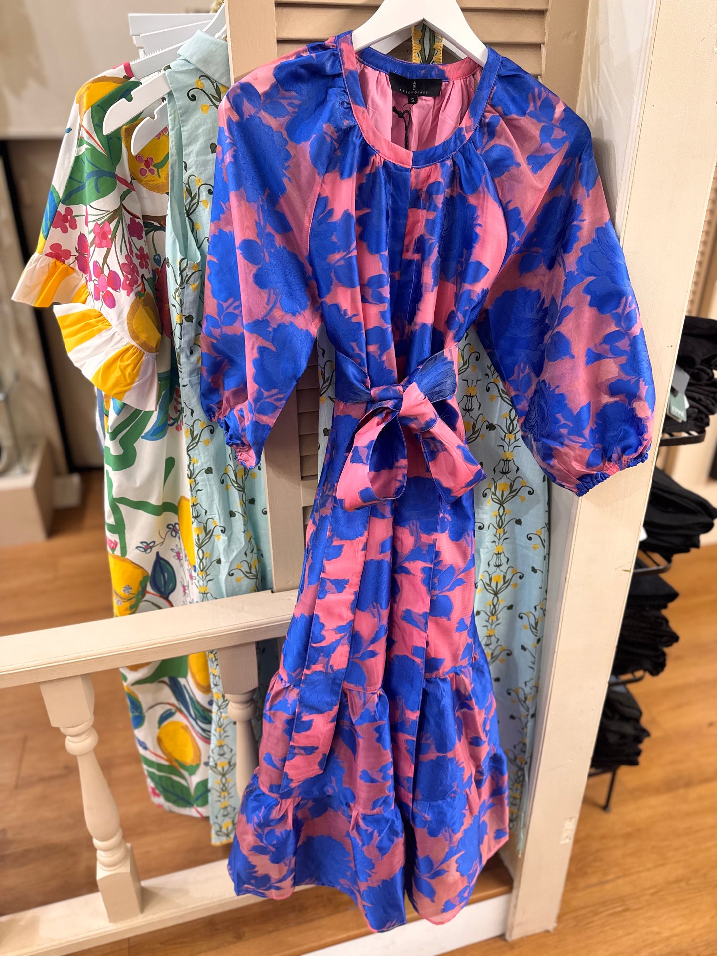 abbey glass Elise Dress Pink and Blue Tea Rose Organza
