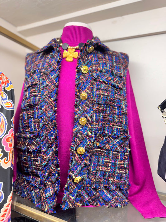 tweed button vest