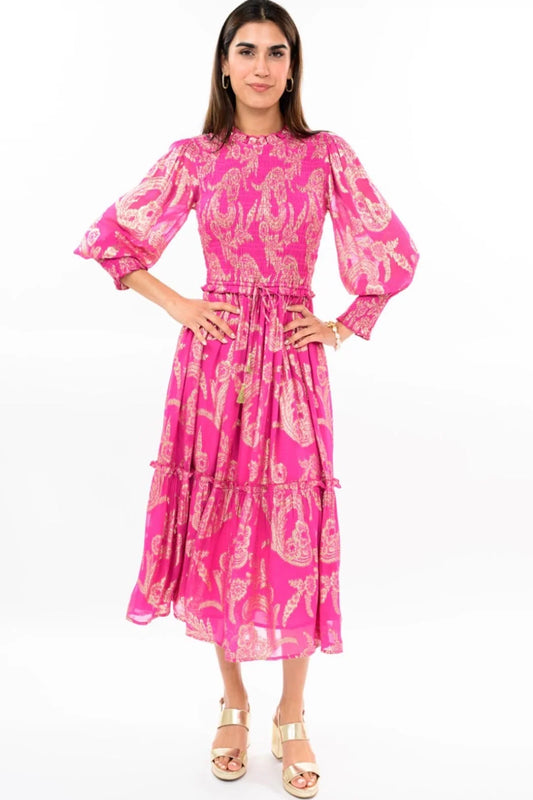 Uncle Frank Metallic Rayon Dress- Pink
