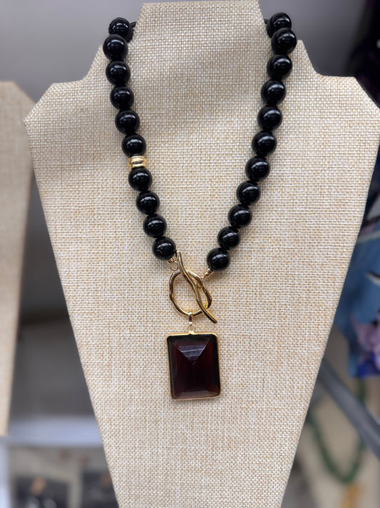 knotty bling black onyx beaded necklace