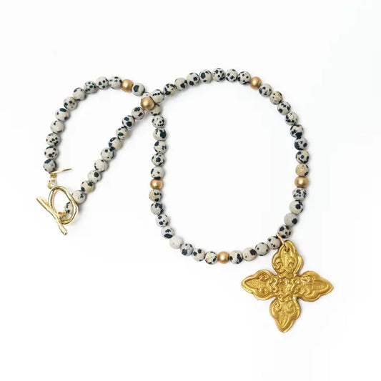 Dalmatian Jasper with Kait Cross necklace