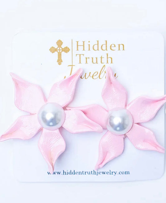 Hidden truth light pink lily earrings