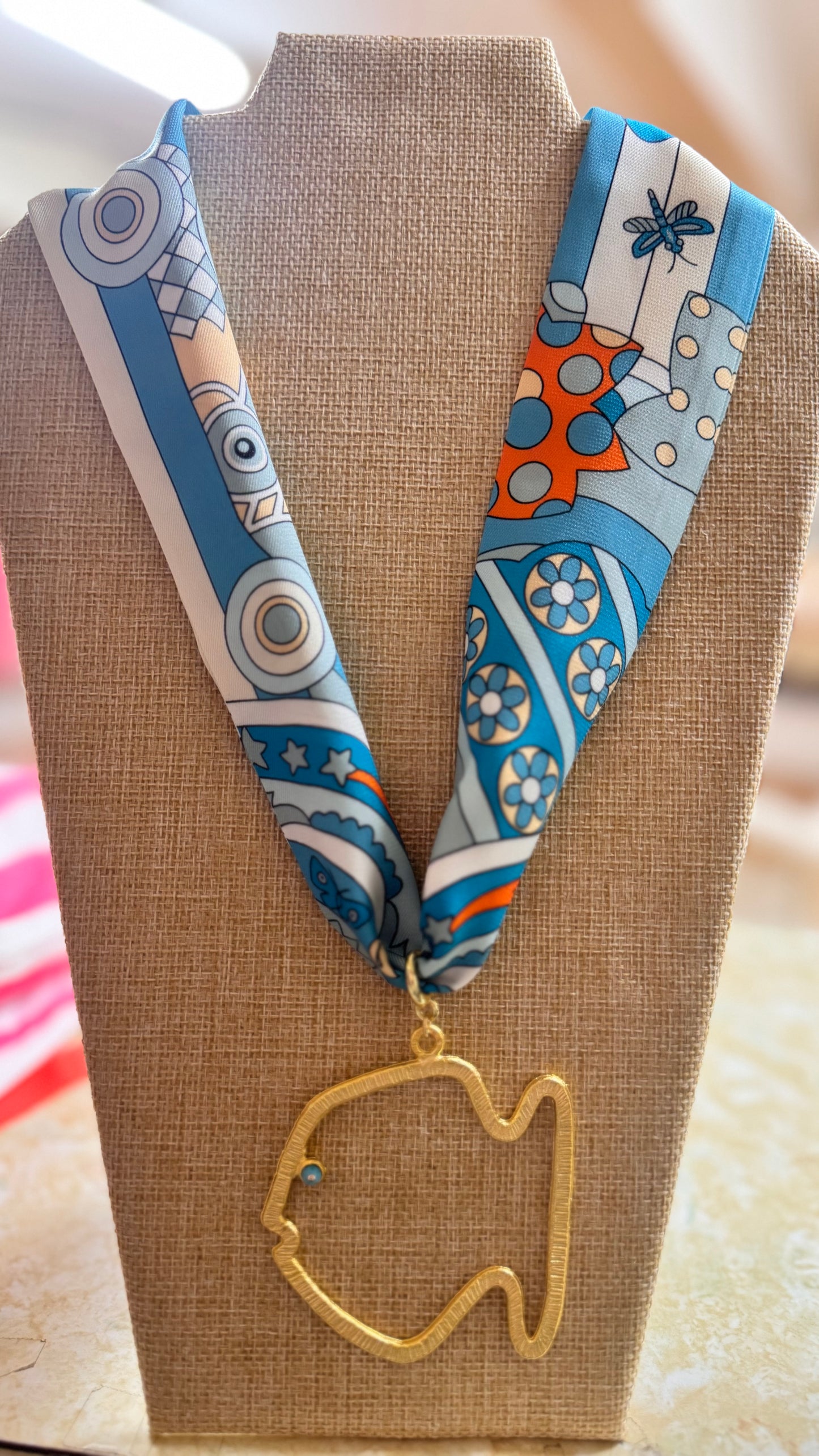 knotty bling mint blue twilly necklace with fish