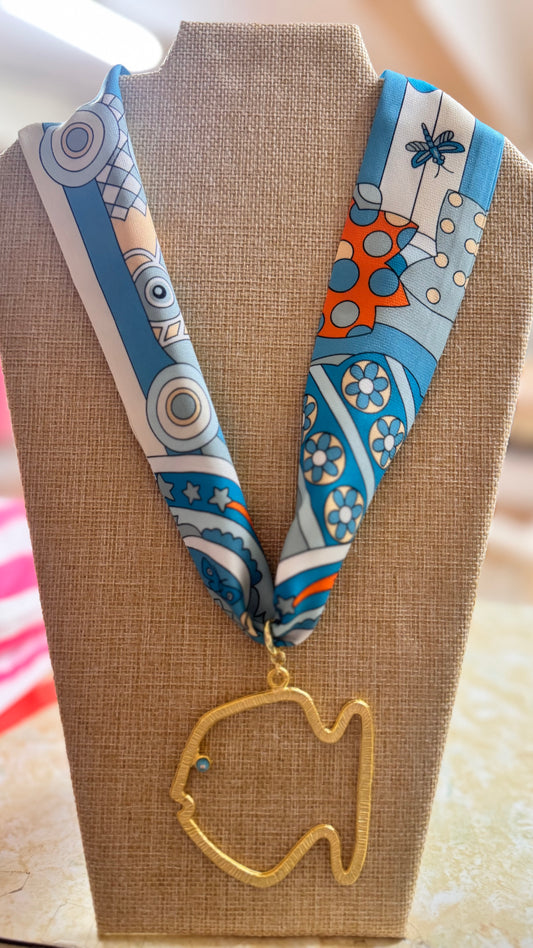 knotty bling mint blue twilly necklace with fish