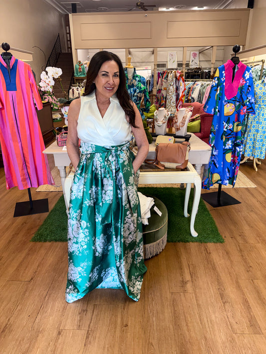 collared dress ivory and green