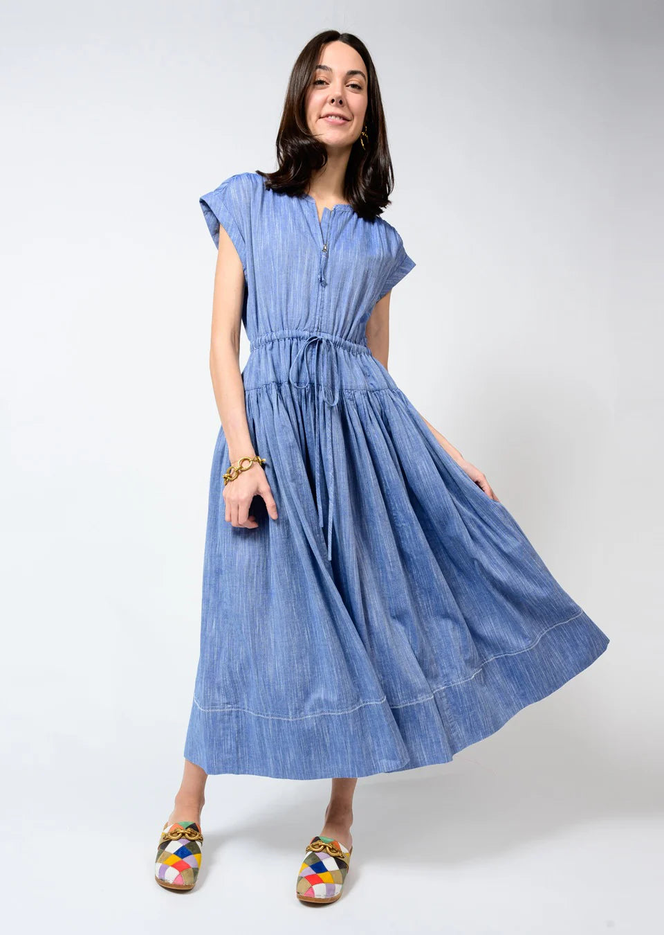 Chambray zip front dress