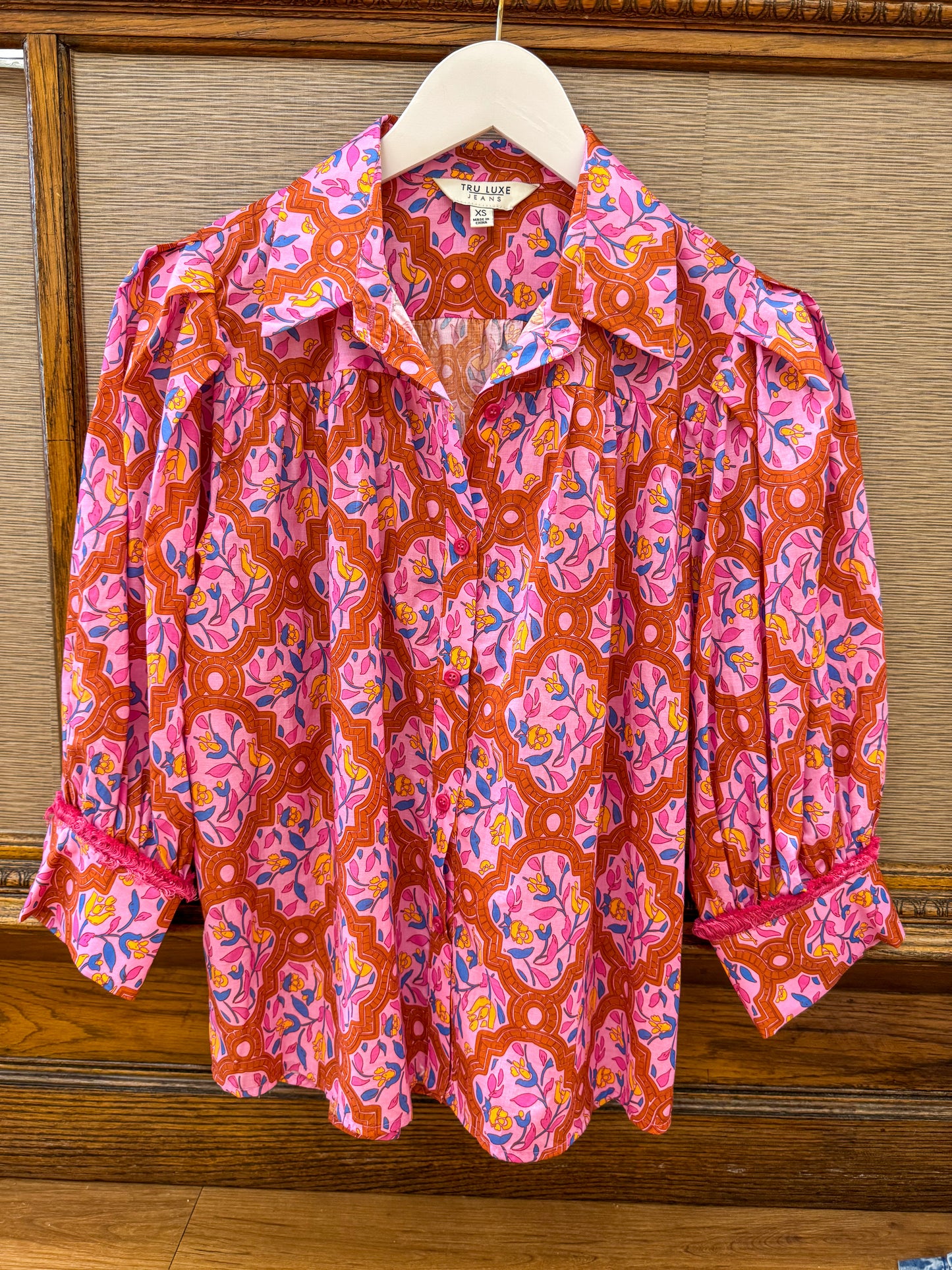 collared print multi top