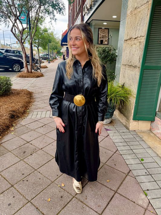 boho chic dress black pleather