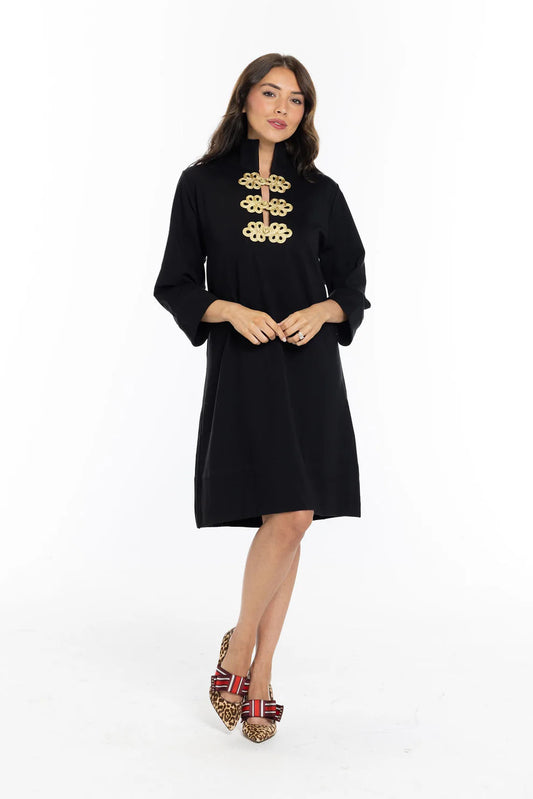 holly shae arden black ponte dress w/ frog closure