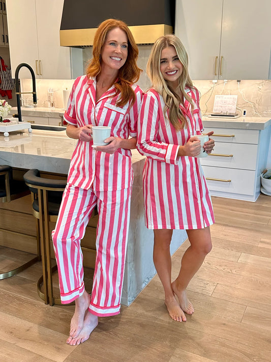 caryn lawn lounge set sleep shirt stripe pink