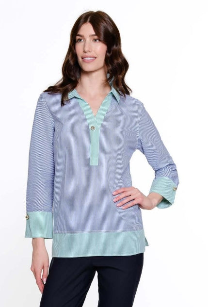 MIXED STRIPE POPOVER TOP