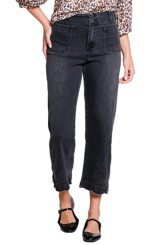 embroidered jeans black denim