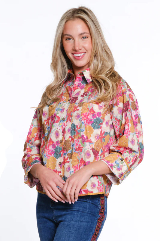 Button up floral print top
