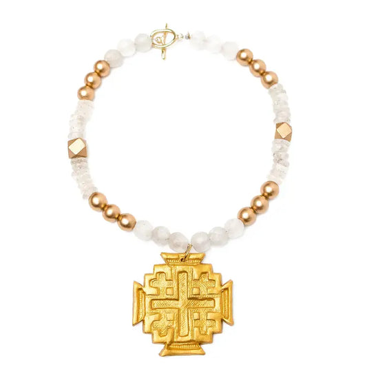 hidden truth African Clear Glass with Jerusalem Cross Necklace