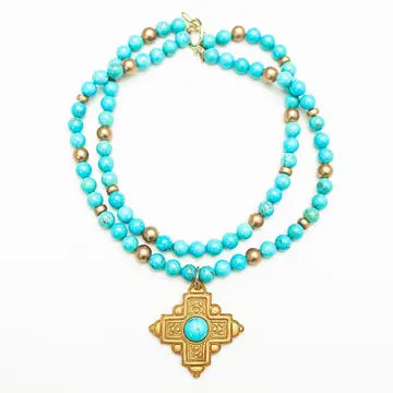 hidden truth 18" Double Strand Turquoise Jade with Ellie Cross necklace