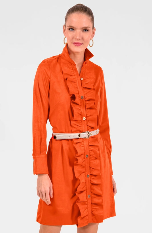 ruffle dress ultra suede orange